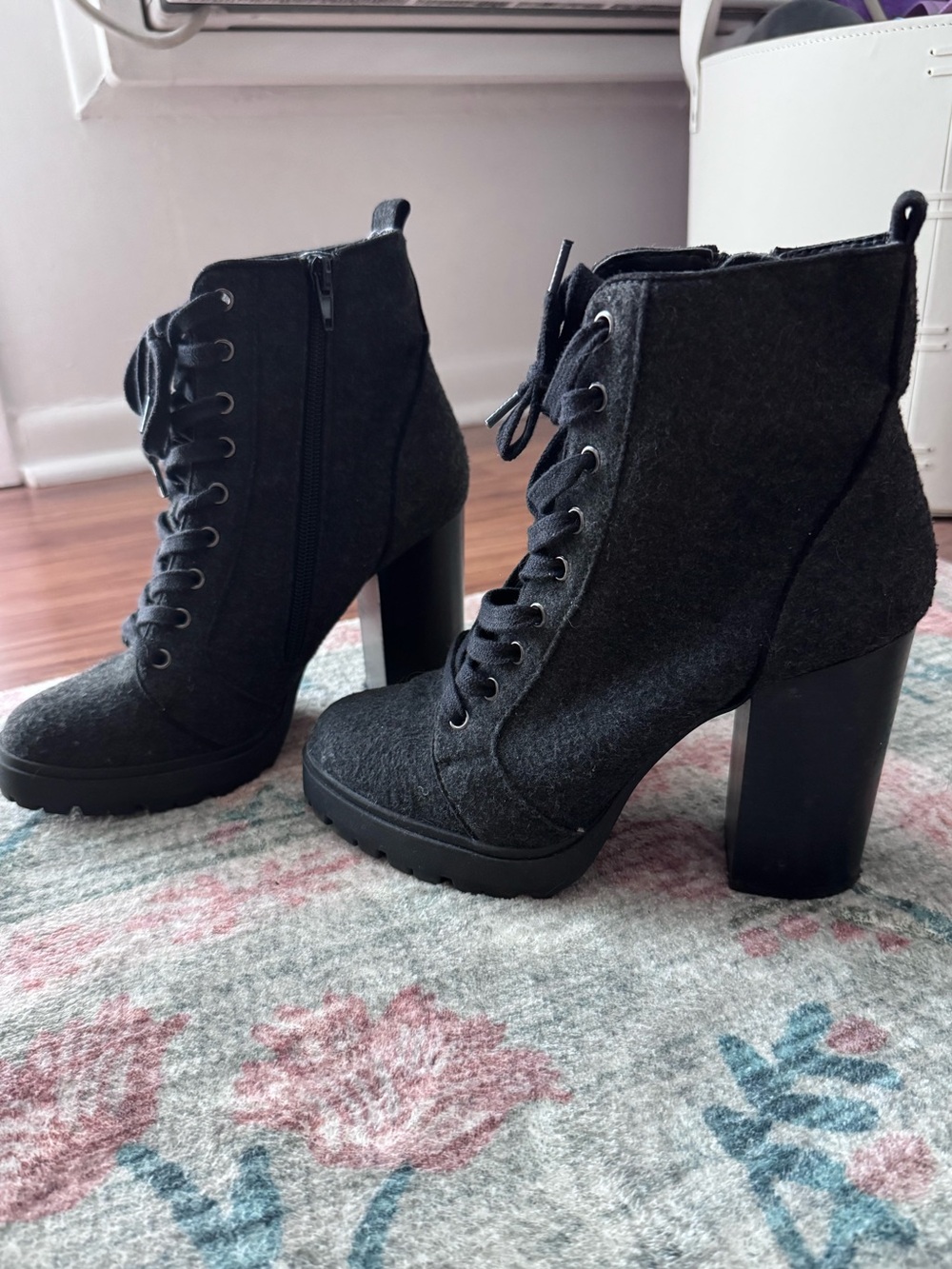Steve Madden Charcoal Lace-Up Block Heel Ankle Boots